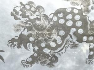 アンティーク　唐獅子模様肩裏手織り紬男物羽織